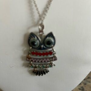 Silver and Multicolor Owl Pendant Necklace
